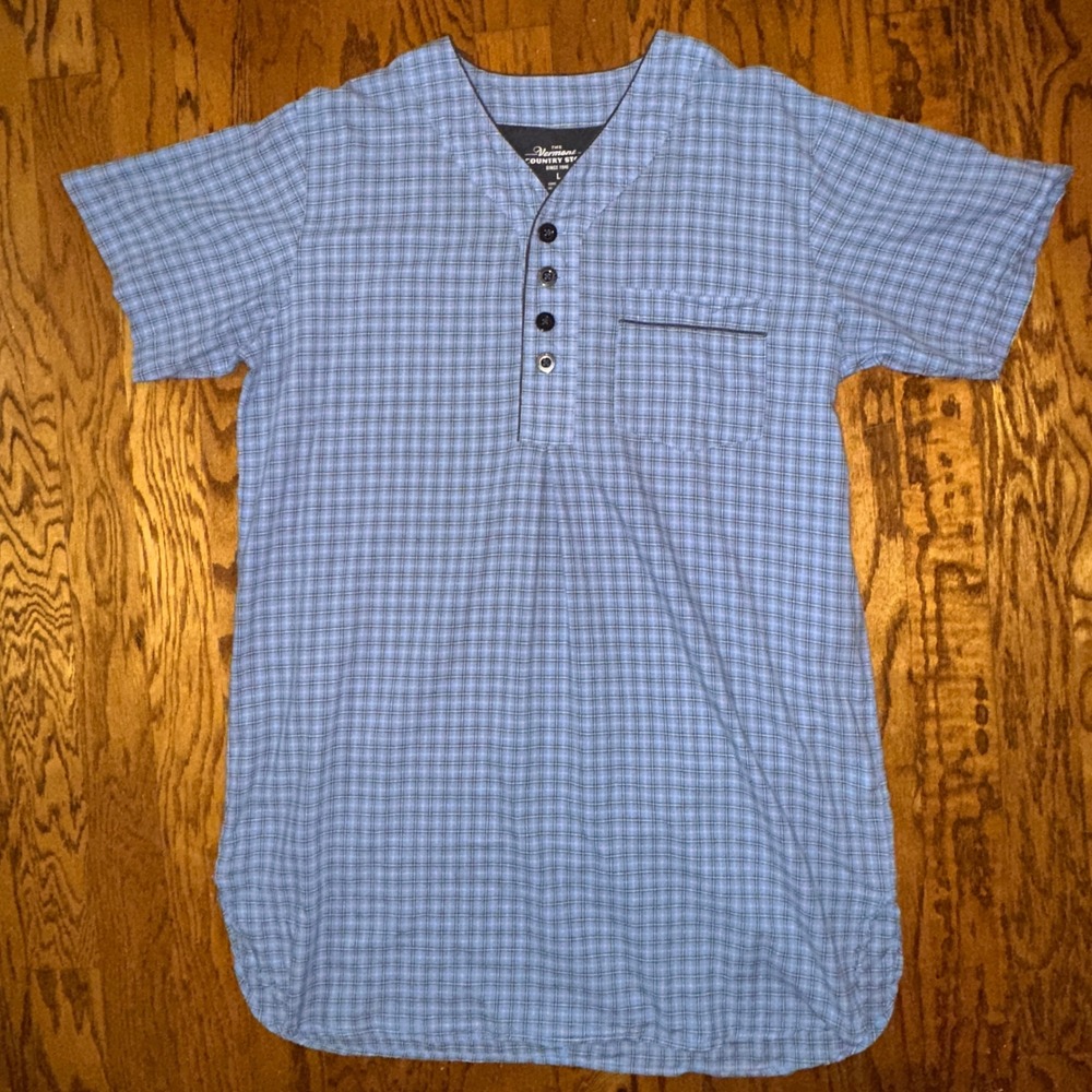 Vermont Country Store Blue Madras Plaid Nightshirt Men's L Lightweight Cotton